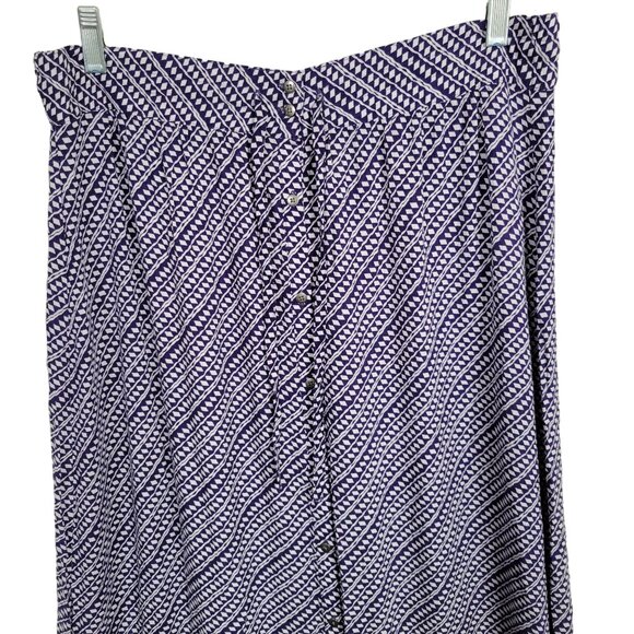 Ann Taylor Loft Petites 12P Skirt Maxi Button Front Drawstring Geometric Purple - Picture 3 of 11